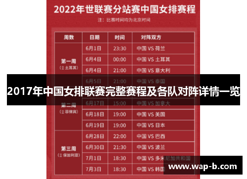 2017年中国女排联赛完整赛程及各队对阵详情一览